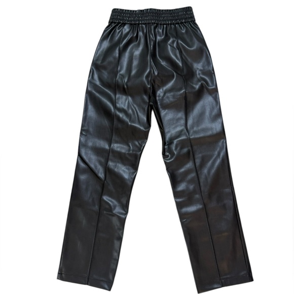 H&M elastic waist size 2 Black Faux Leather Pants excellent like new condition - Picture 3 of 4